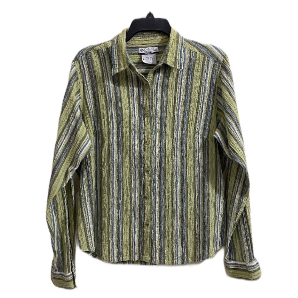 Columbia Green Blue Striped Button Down Shirt Large